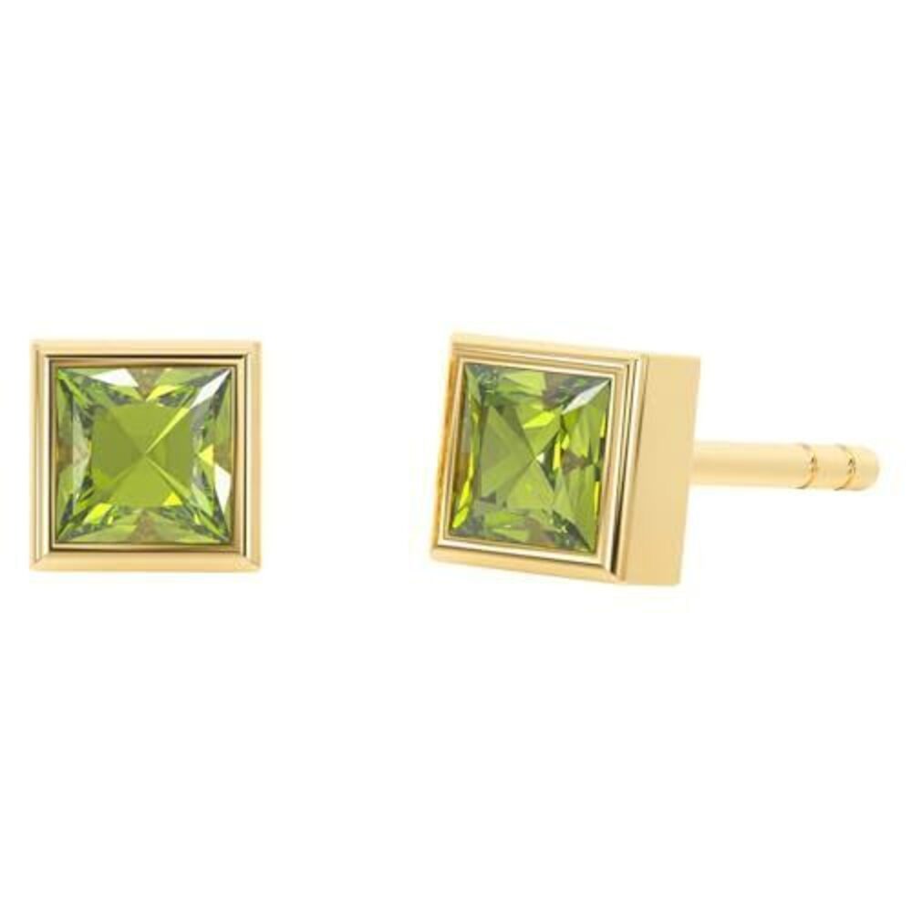 6363 Peridot Stud Earrings , Square Stud Earrings - Hypoallergenic 18K Gold